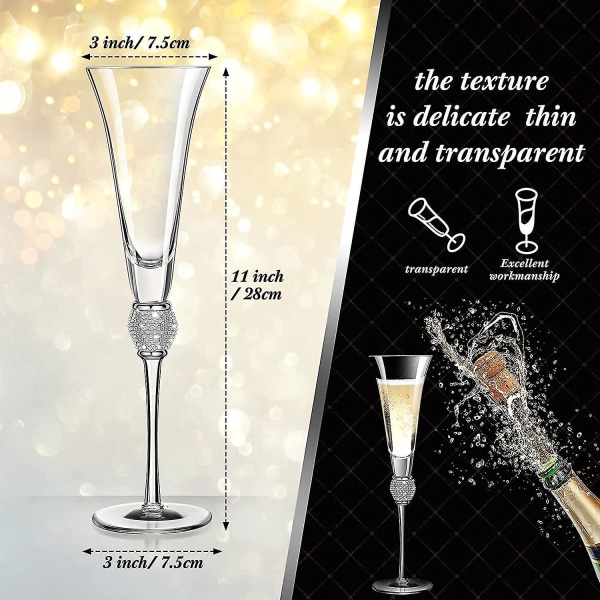 2 kpl tekojalokivi samppanjalasit hääpaahtolasit timanttilasit pitkävartiset lasit häihin, juhliin, vuosipäiviin (hopea)