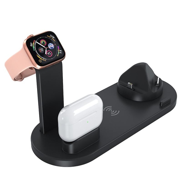 6 i 1 trådlös laddare Stand Pad för Iphone 13 12 11 X Apple Watch Qi