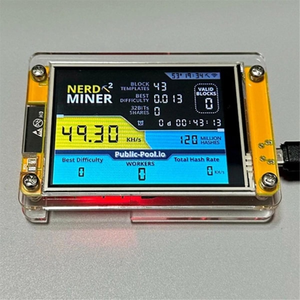 NerdMiner V2 2,8 tommers skjerm BTC Solo Lottery Nerd Miner 56KH/S Crypto Solo Mining Machine