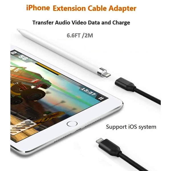 Lightning Cable Extension 6ft For Iphone Ipad, Apple Mfi-sertifisert Iphone skjøteledning Hunn-til-hann-kontakt Pass Lyd Video Musikkoverføring Data