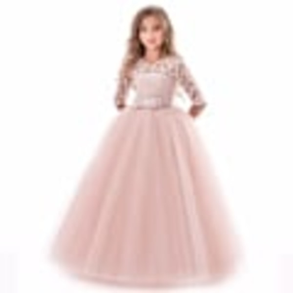 Piger langærmet festkjole Piger brudekjole Sommer aftenkjole Blonde prinsessekjole pink 150cm