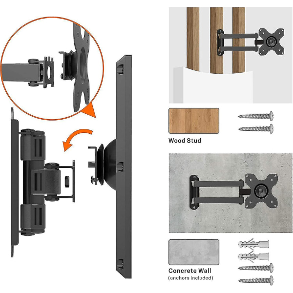 Lcd  Bobil/campingvogn TV-brakett Aluminium veggmontert arm Anti-shake   (1 stk, Svart)