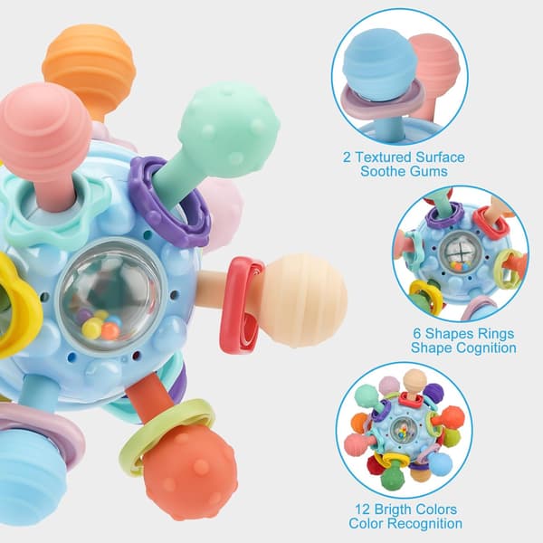 Baby Montessori Sensorisk Bitering 0-6 6-12 Måneder, Bitering Ball & Rangle