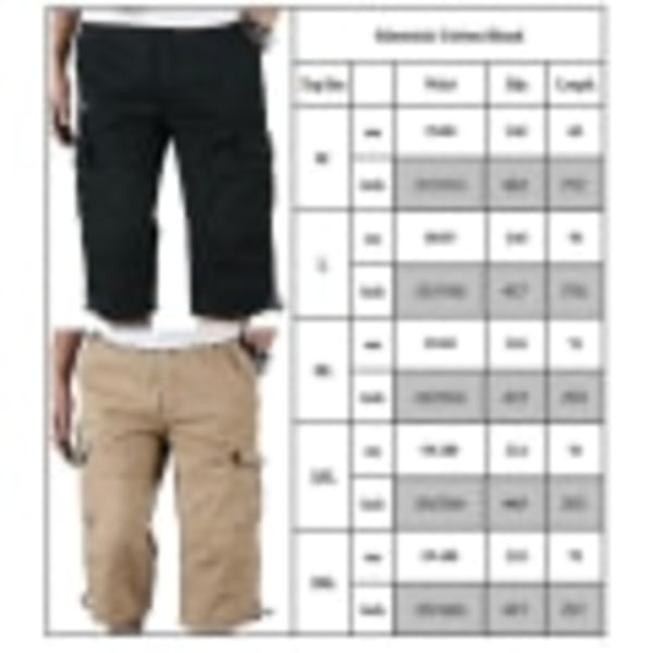 Miesten 3/4-pituiset joustovyötäröiset shortsit Cargo Combat Capri -housut armeijanvihreä 2XL