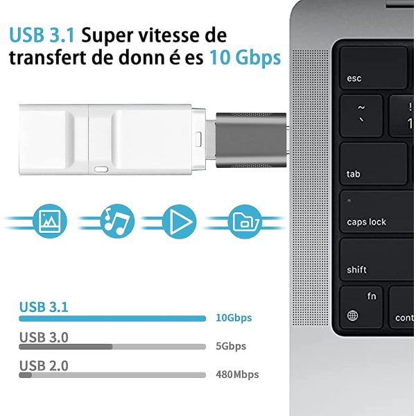 USB 3.1 til USB C-adapter, højhastighedstransmission, USB C-han til USB-hun, Thunderbolt 3 Type C til USB-adapter med OTG-understøttelse til MacBook Air/Pro/