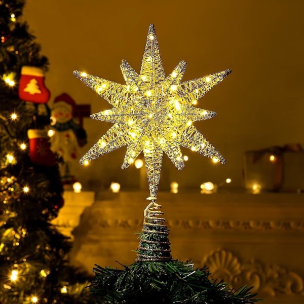 60 kpl Led-valot metallitähtipäällinen joulukuusi 3d tähden muotoinen puupäällinen joulukuusenkoriste kulta