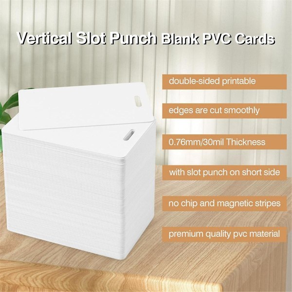 100 Pack Premium Blank Pvc-kort med Slot Punch På den korte Side - Lodret Slot Punch Blank ID-kort