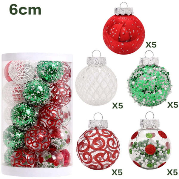 25 stk. glitter julekuler i plast
