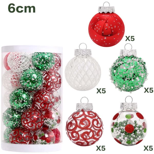 25 stk. julekugler i glitterplast