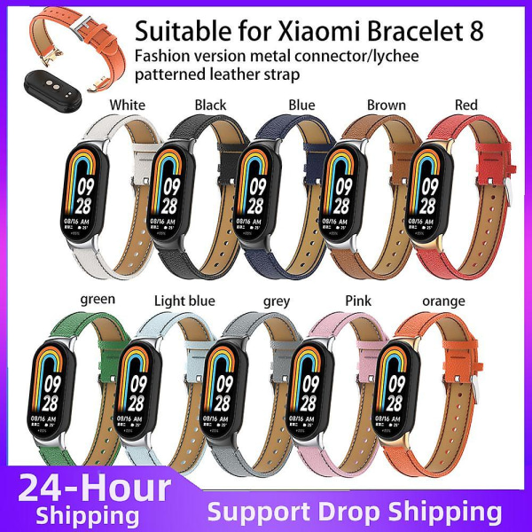 For Xiaomi Bracelet 8 Pu Leather Watch Strap Quick Release Replacement Sport Strap Metal Head Wristband For Mi Band 8 Accessorie