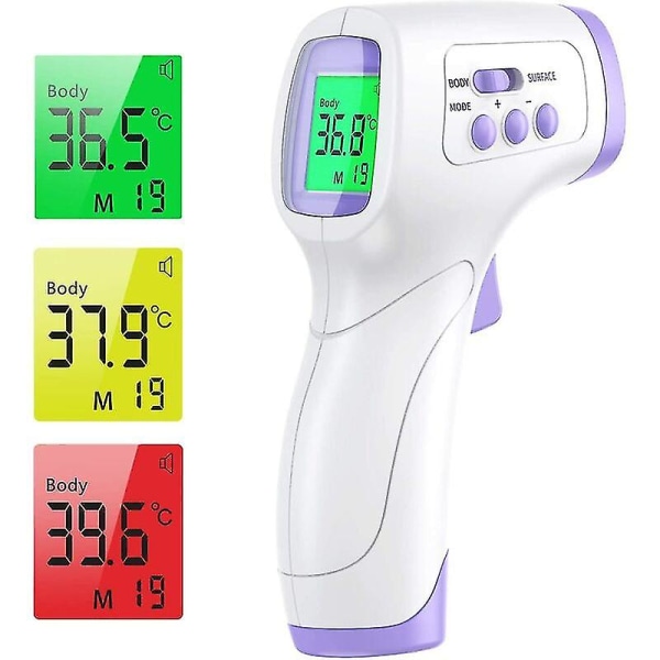 Voksen pandetermometer Infrarødt termometer med feberalarm 2 i 1 berøringsfri pandetermometer med hukommelsesfunktion, LCD-skærm