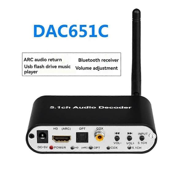 DAC651C 5.1 Audio Dekoder Bluetooth 5.0 Mottaker DTS AC3 FLAC APE HD til Kompatibel Ekstraktor Omformer EU-plugg
