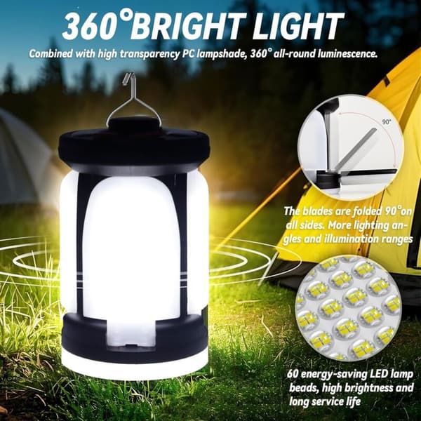 3600mAh Genopladelig Campinglanterne 6 Tilstande IPX45 360°LED Foldbar