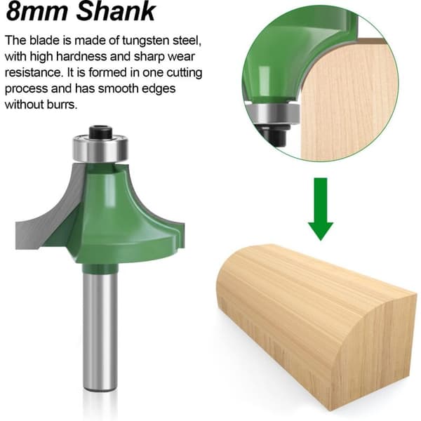 Sett med 6 8 mm treoverfresbiter – Kvartsrundingsbit – Karbonstål – For hardtre og MDF – Presis finish