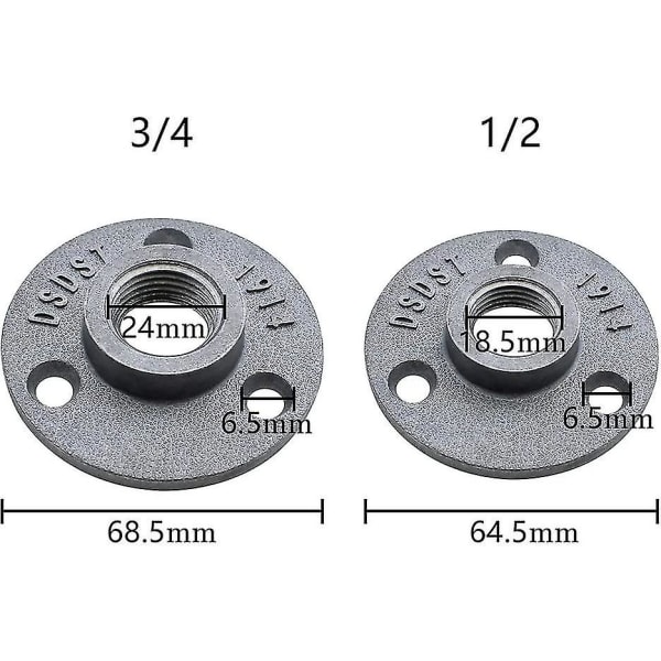 12 stk. gevindflanger til gulv, 1/2 tommer og 3/4 tommer rørflanger, støbt aluminiumrørfittings, industriel stil rørdekoration til bar, restaurant, hotel