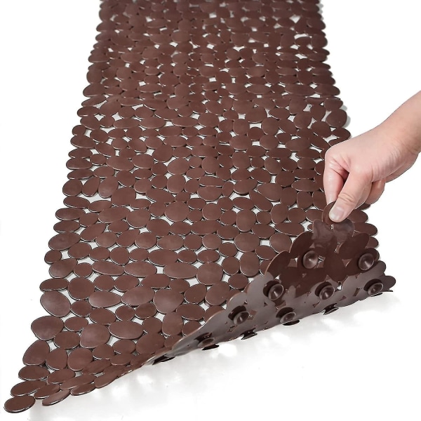 Badkarsmatta Halkfri Pebble Badduschmatta med avloppshål, sugkoppsmatta för badkar (16" B X 35" L, brun)