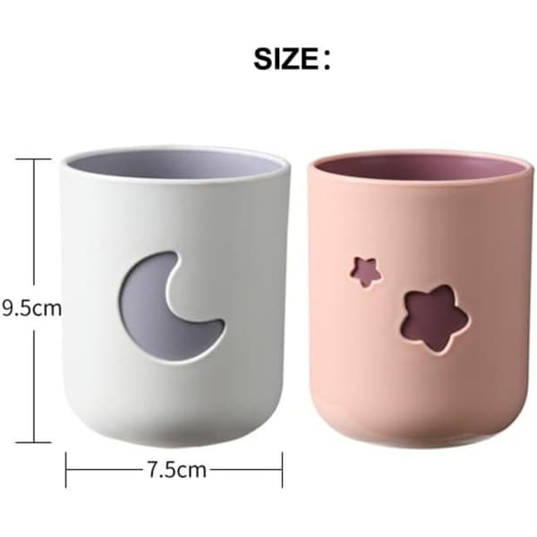 Sæt med 2 grå tandbørsteholdere i plast - Til badeværelset - Diameter: 7,5 x 9,5 cm
