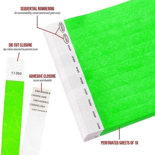 500 kpl Paperitapahtuman värilliset vedenpitävät paperivarsinauhat (vihreä)