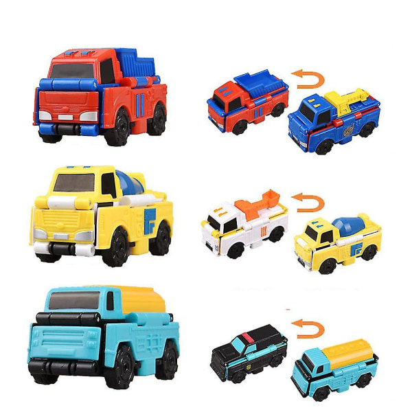3 stk Kids Flip Toy Transforming Cars Lekesett, 6 stiler bytema billeker for gutter og jenter Jul påske Bursdagsgaver