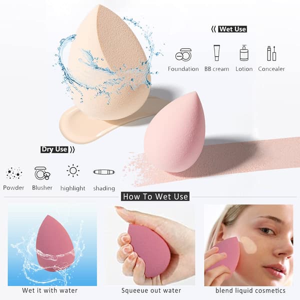 4 makeupsvampe til blending, perfekte til creme, pudder og flydende (lyserød)