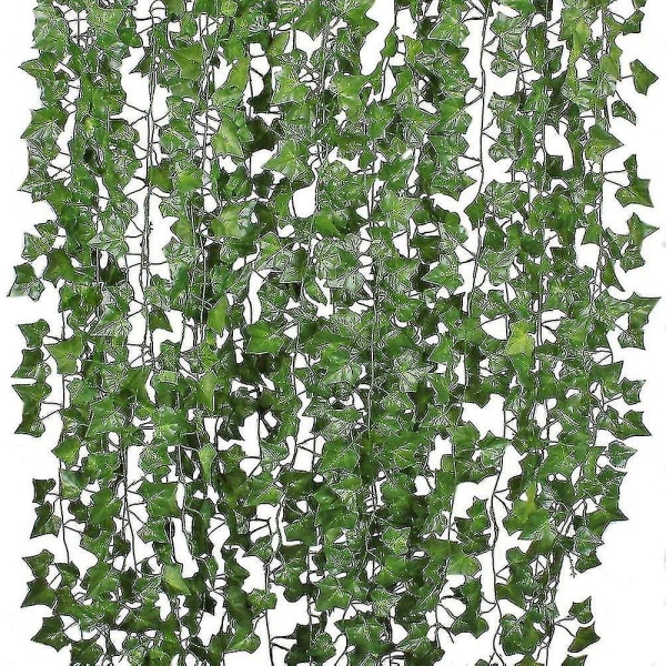 12 tråder kunstige eføybladplanter Vinranke hengende krans falske løvverk Blomster Hjem Kjøkken Hage Kontor Bryllupsveggdekor, 84 fot, grønn1877