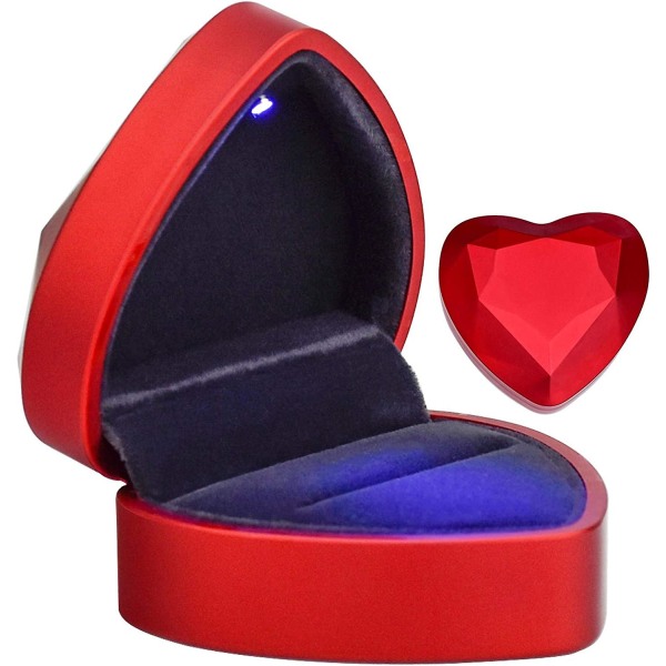 Sammetsringlåda, hjärtformad ringlåda med ledljus smyckeskrin för bröllop, erbjudande, förlovning