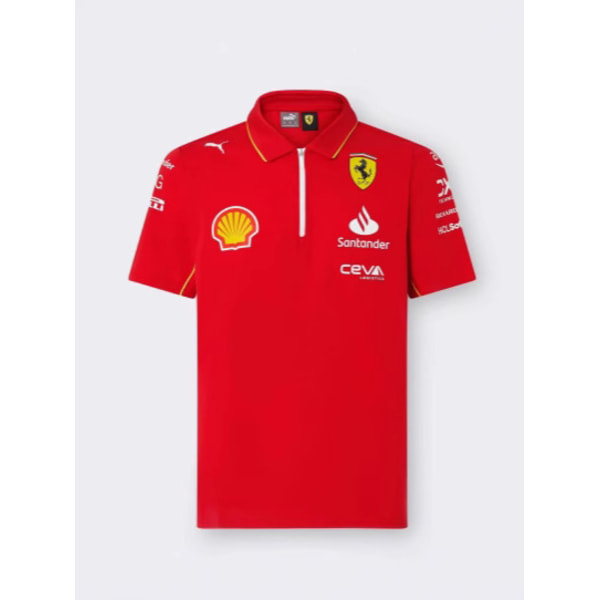 F1 Racing Team Racer punainen paita Formula 1 lyhythihainen vetoketjullinen poolopaita M