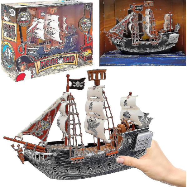 10 Inch Pirate Boat Detailed Pirate Ship Adventure Playset, Pirate Toy, Pirate Party Favor, Excellent For Children Ages 3+