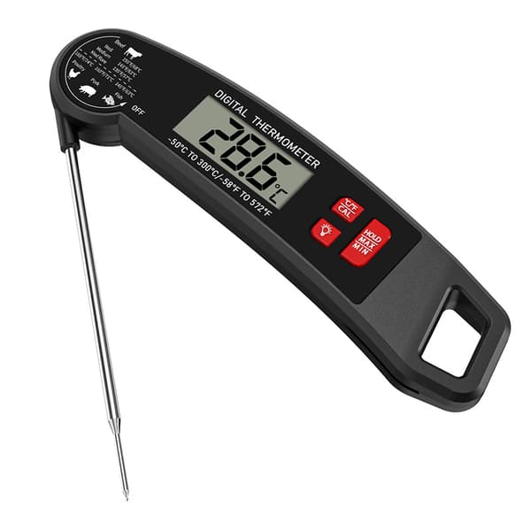 Vikbar digital mattermometer med sond, grill- och baktermometer med bakgrundsbelysning och max/min-registrering