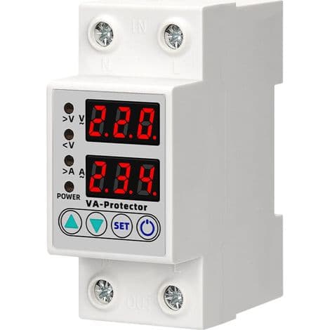 DIN-skena skyddsrelä 63A 220V, justerbar överspänning/underspänning, LED-display, överspänningsskydd