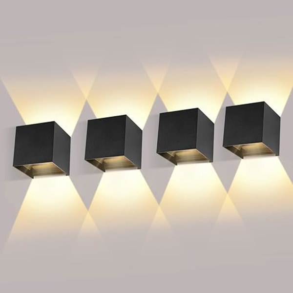 4 kpl Sisä-/ulkokäyttöön tarkoitettuja seinävalaisimia, säädettävä valokeilan kulma 12W LED-seinävalaisin 3000K lämmin valkoinen musta IP65 vedenpitävä ulkoseinävalaisin [Energialuokka F]