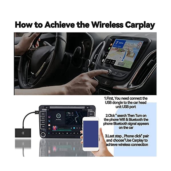 Langaton Carplay Wired Carplay -autoon Langaton nopea ja helppokäyttöinen Sopivuus vuodesta 2015 & Ios 10+ (musta