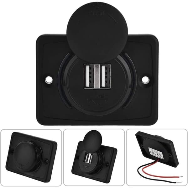 12V USB Panelmontering for 12V USB-uttak, Dobbel USB-portadapter, Skruesett, 3.1A Vanntett DC12V/24V Billader Plugg Strømadapter