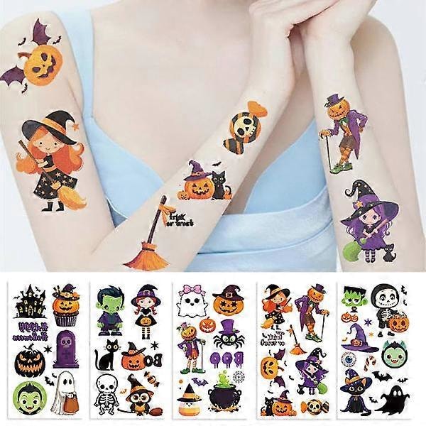 Lasten Halloween-tatuoinnit - 10 arkki Halloween-tatuointeja pojille ja tytöille, Halloween-koristelahjat Halloween-sarja (10 kpl/pakkaus)