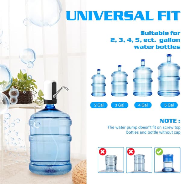 Vattenflaskpump, 5 gallon USB-laddning Automatisk dricksvattenpump, 2-5 gallon Universalbehållare