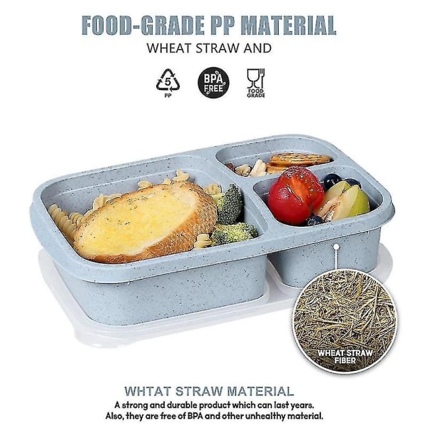 4 pakkausta aterianvalmistusmuoviset lounasrasiat, joissa on 3 osastoa, uudelleenkäytettävä bento-laatikko lapsille/taaperoille