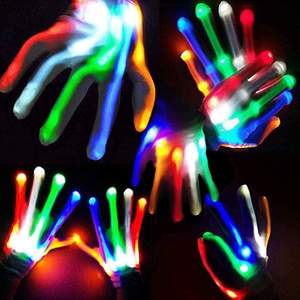 LED-hansker, 2 stk LED-flerfarge-blinkhansker, Skjelett-blinkhansker Fargerik glødende LED-hanske, for voksne Halloween Christmas Birthday Rave