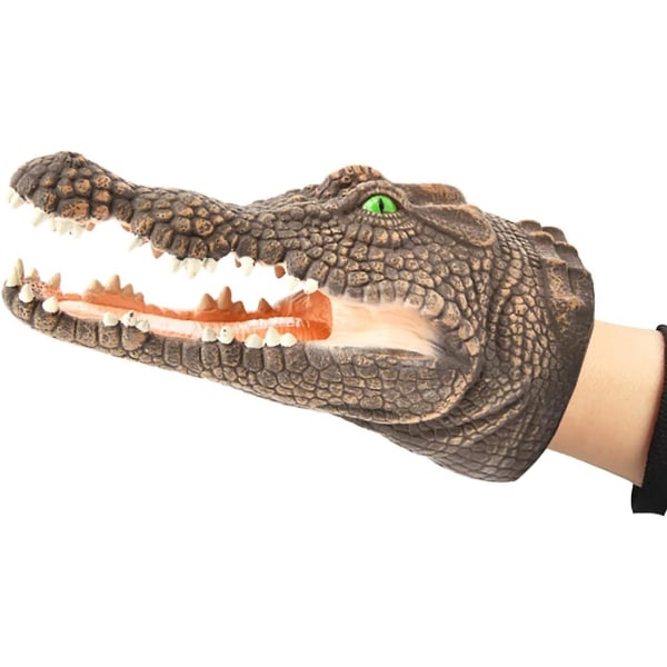 Pehmeä kumikrokotiili käsinukke Realistinen lateksi eläin krokotiilin pää avoin liikkuva suu sopii koulutustarvikekokoelmaan joulusynttärit