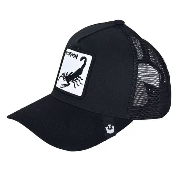 Broderad Djurmönstrad Mesh Keps - Snapback - Svart Skorpion