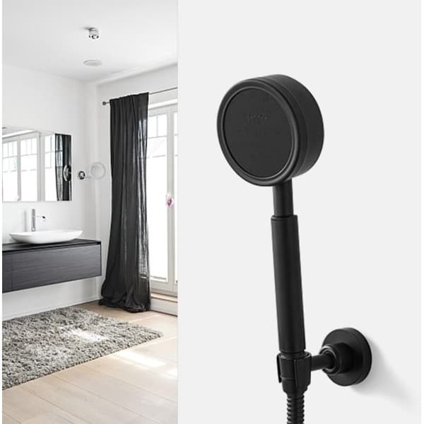 Bruseholder, 304 rustfrit stål til brusehoved, 360° justerbar, med installationsskruer (sort)
