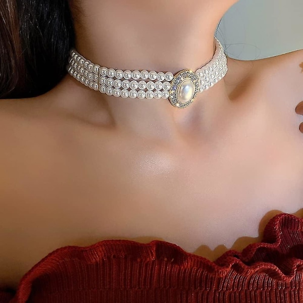 3-lags delikate rhinestone-perler Stubby 1920-talls halskjede lagdelt halskjede anheng for kvinner og jenter Prom Party