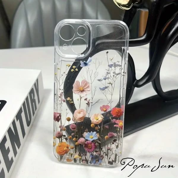 1 rosa blomranka transparent rymdskyddsfodral för iPhone skyddsfodral 14PLUS