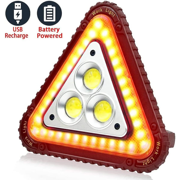 Bærbar LED-signaltrekant, bærbar LED-arbejdslampe, USB-genopladelig, trekant 4 tilstande COB-projektør til bilreparation 30W oversvømmelseslys