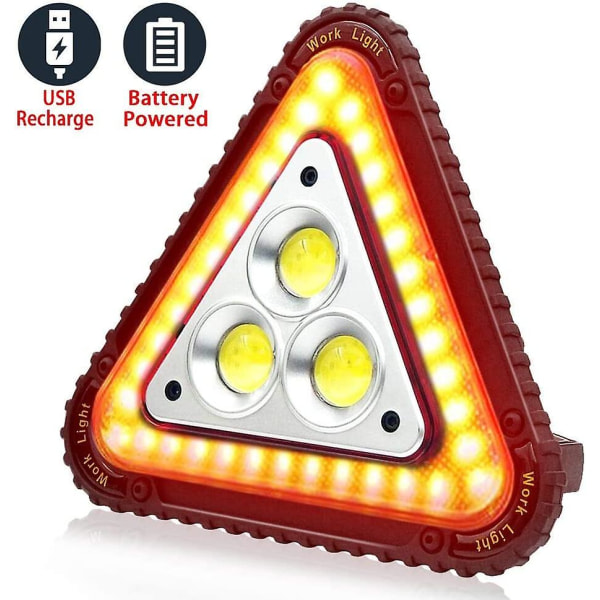 Bærbart LED-signaltrekant, bærbart LED-arbeidslys, USB-oppladbart, trekant 4 moduser COB flomlys bilreparasjon 30W flomlys