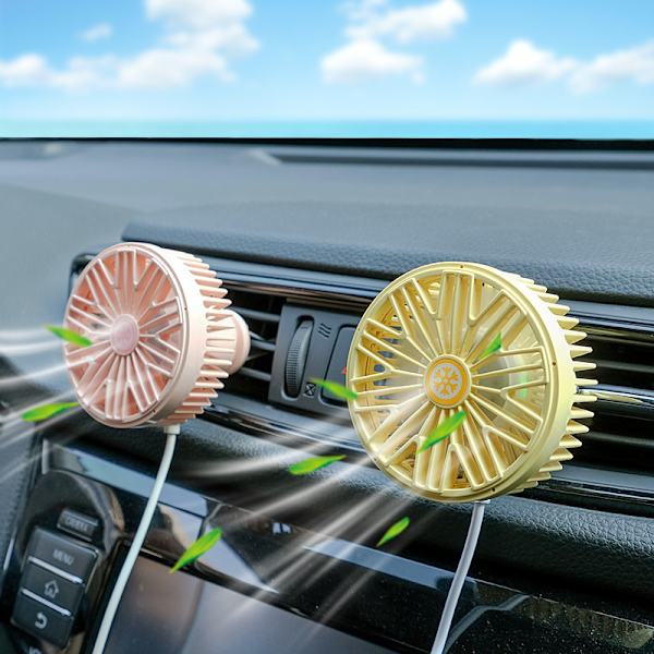 3-växlad USB-bilfläkt för bilventilationsfäste, bilkylare för sedan SUV-fordon, med LED-ljus, rosa