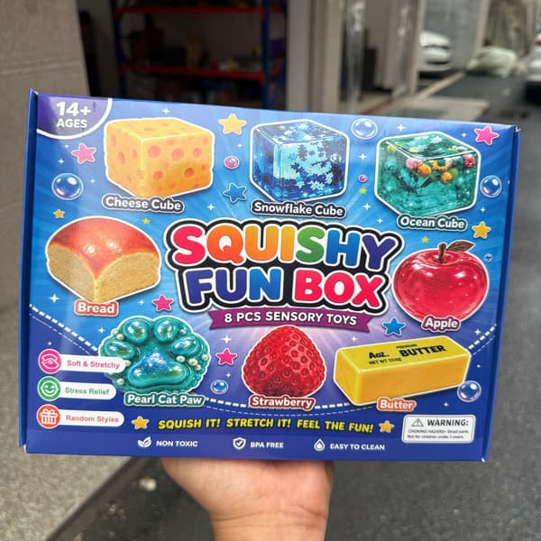8-pack Squishy Sensoriska Leksaker Set Söta Matformade Stressavlastande Fidget Squish Box för Barn Autism Ångestlindring Klämleksaker