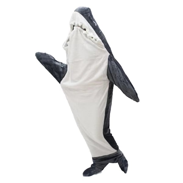 Shark sleeping bag hoodie cartoon cute flannel home clothes loose jumpsuit pajamas shark blanket（L