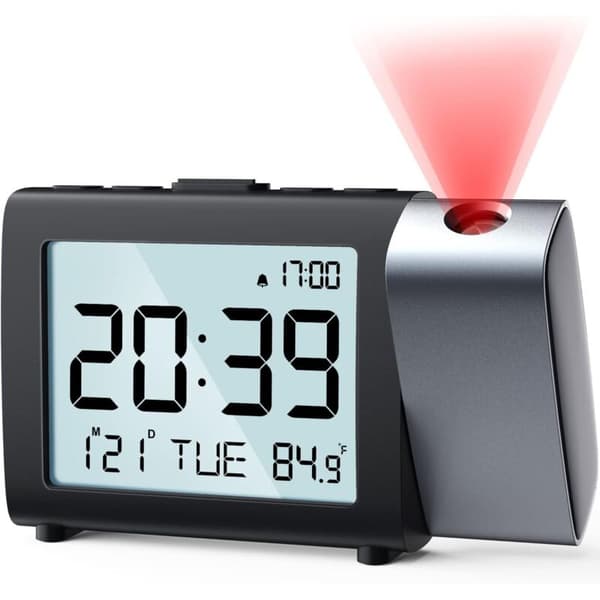 Projektionsväckarklocka LCD Tid/Temp/Datum 12/24H Dimbar
