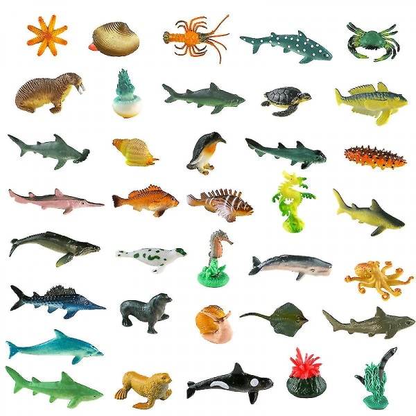 Havsdjurleksaker 36st Havsdjursfigurer Hajleksaker för småbarn Barndekorationer Plast fiskleksaker Förskolepaket och badset
