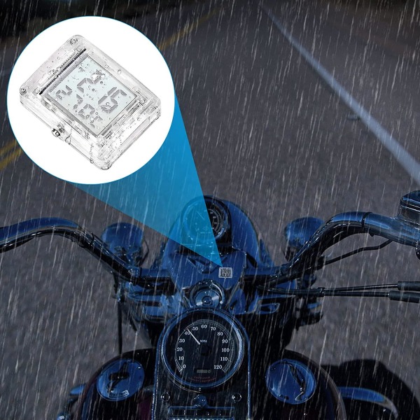 Motorsykkel klokke, mini digital klokke motorsykkel klokker vanntette med 12 timers format tid og temperatur display for bil motorsykkel sykkel bad kjøkken